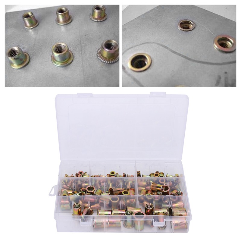 180Pcs Flat Heads Rivet Insert Nut Kit Metric Carbon Steel