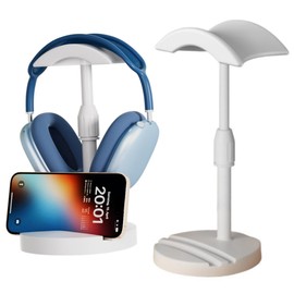 NQQNQQ X-T7 2-in-1 Headphone Stand with Phone Holder for Desk, 10.2-Inch Gaming Headset Stand, Solid ABS Base Earphone Holder, Compatible with All Headphones – PC Gaming Accessory. (White)