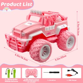 ZCOINS Pink Remote Control Car Toy for Kids Girls 6-12 Year Old, 1:16 Scale Off-Road Jeep RC Car with LED Light, 2.4Ghz All Terrain Electric Monster Truck Toy Presents for Kids Birthday Chirstmas