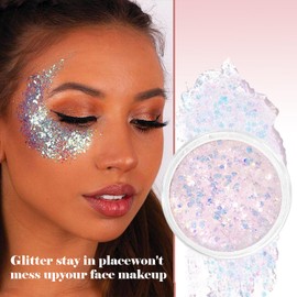 Prreal Body Glitter, Face Glitter Body Glitter Gel, Sequins Chunky Glitter, Long-Lasting Shimmer Glitter Makeup, Holographic Chunky Glitter for Hair Lips Nails Festival Accessories, 2.15 oz (01)