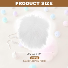 PATIKIL Faux Fur Pom Poms for Hats, 30 Pcs Fluffy Soft Fur Poms Balls with Elastic Loop for Keychain Knitting Hats DIY Scarves Gloves Bag Christmas, White