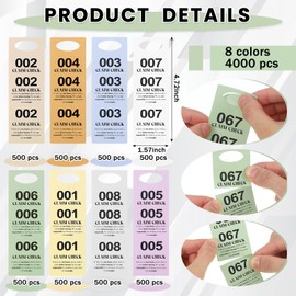 Clabby 4000 Pcs 8 Colors Part Small Coat Check Tickets Colored Paper Coat Room Check Tags (Set of Pink, Blue, Yellow, White, Orange, Green, Beige, Gray)
