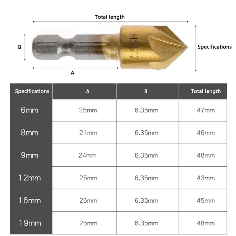APLUS Countersink drill bits Hex Shank HSS Counterbore Reamer Countersink