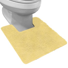 Gorilla Grip Shaggy Chenille Bath Rug Contoured Mat for Base of Toilet, Square U-Shape, Many Colors, 22.5x19.5, Machine Wash and Dry Rugs, Plush Absorbent Bathroom Toilets Contour Mats, Yellow