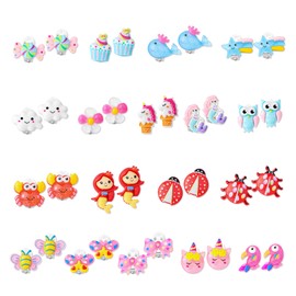 HIFOT 18 Pairs of Ear Clip Girls Cute Animal Clip Earrings Jewellery Set Gift Party Accessories for Children Toddler, Resin