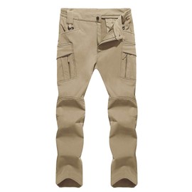 TACVASEN Men's Ski Water Repellent Softshell Fleece Lined Hiking Pants Tactical Trousers Khaki,32
