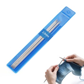 Coopay 5 pieces stainless steel needle set, 2.0 mm knitting needles set, 15 cm length knitting needles for socks, scarves, hats, pets, sweaters, socks knitting for beginners, sock needles 2.0 mm