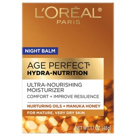 L'Oreal Paris Skincare Age Perfect Hydra Nutrition Ultra Nourishing Honey Night Balm, Face Moisturizer to Comfort, Improve Resilience on Dry Skin, Manuka Honey and Nurturing Oils, 1.7 oz.
