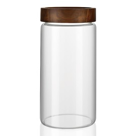 MOLADRI 40 oz/1200 ml Clear Glass Storage Canister with Airtight Wooden Screw Lid, Large Tall Cute Decorative Glass Food Container Jar for Coffee,Spice,Candy,Salt,Cookie,Condiment,Pepper,Sugar,Pasta