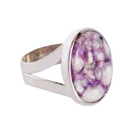 Statement-Ring mit natürlichem Tiffany-Jaspis-Edelstein, 925er Sterlingsilber, Lünettenfassung, Edelstein, Tiffany-Jaspis