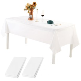 2 Pack White Plastic Tablecloth, 54in X 108in Disposable Tablecloth Rectangle Plastic Table Cover for Picnic Party Wedding
