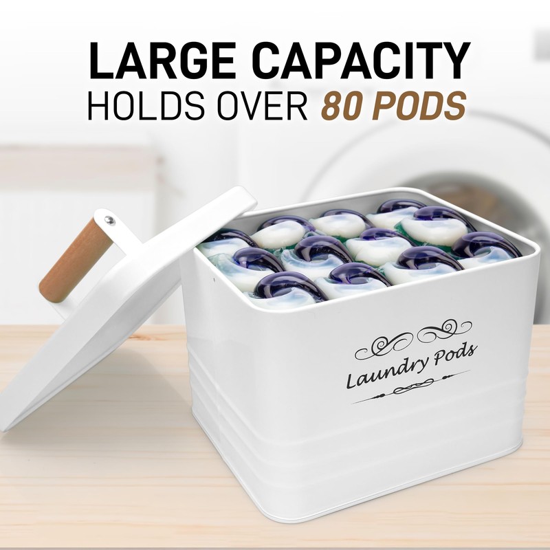 ElitaPro Modern Farmhouse Laundry Pods Container with Lid for Laundry