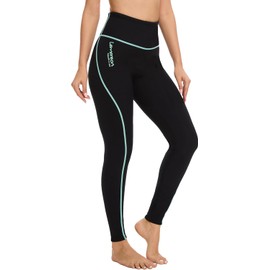 Lemorecn Women's Wetsuit Pants 2mm Super Stretch Neoprene Swim Pants for Diving Surfing Swimming Snorkeling Scuba Kayaking Water Sports(UK1023-BLACKGREEN-XXL)