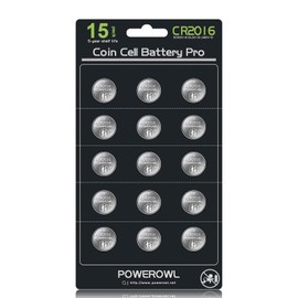 POWEROWL High Capacity CR2016 Battery (15-Pack) CR 2016 3v Lithium Batteries, 10 Years Leak-Free