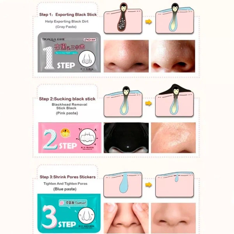 Bioaqua 3 Pasos Remueve Puntos Negros Reduce Poros 5pz