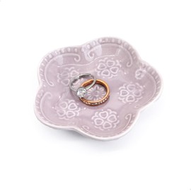 CEIERPH Light Purple Flower Ring Dish Jewelry Tray, Small Trinket Dish Vanity Tray for Rings Earrings, Gifts for Wife Mom Daughter Women