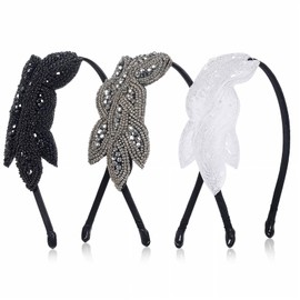 JIYIN 3 Pcs 1920s Flapper Headbands for Women, Vintage Headpiece Flapper Headpiece Beaded Leaf 1920s Accessories, Crystal Bridal Wedding Headpiece Valentines Costume Party Accessory for Women(Color1)