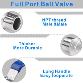 DERNORD Full Port Ball Valve 3/4 Inch - Male x Male Stainless Steel 304 Heavy Duty for Water, Oil, and Gas,1000WOG (3/4 Inch NPT)