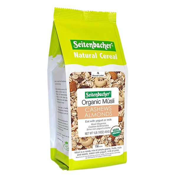 Seitenbacher Organic Muesli Cashews Almonds Natural Cereal, 16 Ounce