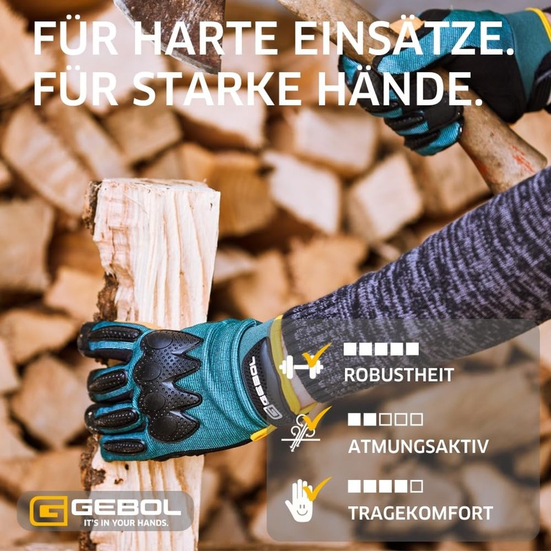 Gebol Cornus (1 Pair) - Work Gloves with Reinforced Palm,