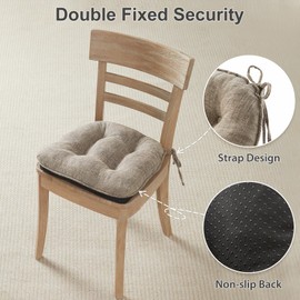 Quilmfoam Chair Cushions for Dining Chairs Set of 4, Kitchen Chair Cushions with Non-Slip Backing, Memory Foam Seat Cushions for Kitchen Chairs, Indoor Chair Pads with Ties, 15.5 x 15.5X 4, Khaki