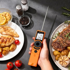 Thermochef Digital Meat Thermometer for Grill, Instant Read Food Thermometers for Cooking with Food Doneness Guide, Calibration and LCD Backlight Screen, High Accuracy ±1% ℉, BBQ Beef Candy Orange