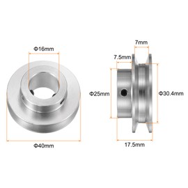 sourcing map Single Groove Pulley 16 mm Fixed Bore 40 mm Outer Diameter Aluminium Alloy with Hex Key for Drill 6 mm PU Round Belt