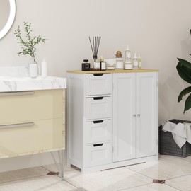 HOMCOM Bathroom Cabinet, Bathroom Floor Cabinet with Adjustable Shelf, Freestanding Storage Cabinet with 4 Drawers and 2 Doors, White