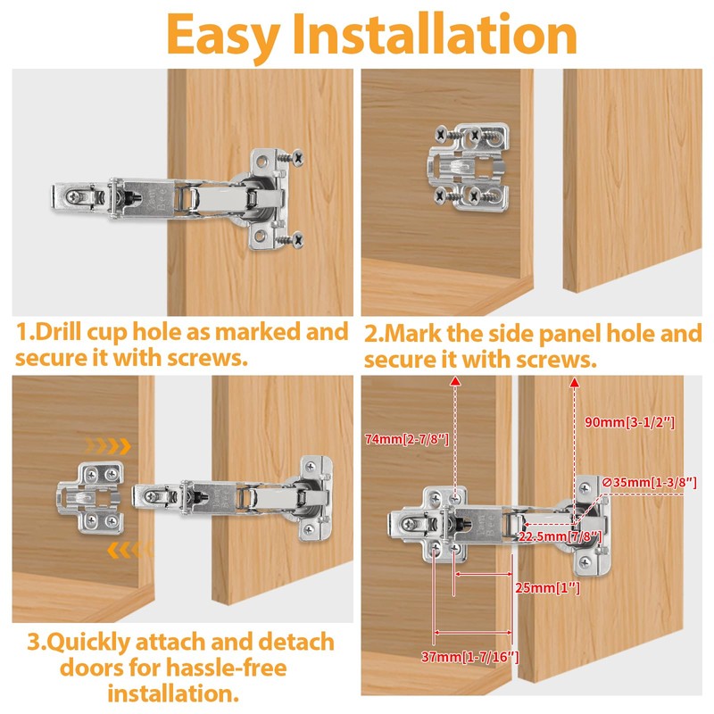 TamBee 1/2 Inch Overlay 175 Degree Cabinet Door Hinges Frameless
