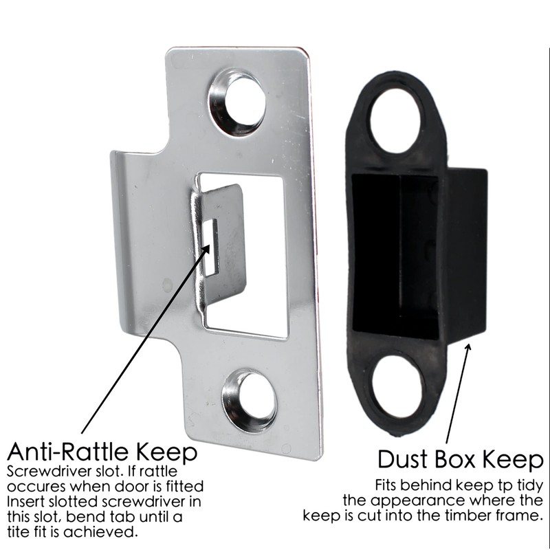 Strike Plate Polished Chrome Latch Door Frame + Dust Box