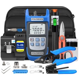 10 in 1 Fiber Tool Kit with Rechargeable Optical Power Meter A-C710A (-70~+10dBm), Visual Fault Locator 30km, and Hot Melt Cold Splicing Optical Fiber Cleaver Fiber Terminal Kit FTTH Tool