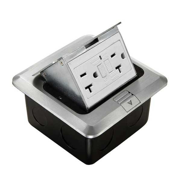 Pop Up Floor Electrical Outlet Kitchen Countertop UL Listed Pop Out GFCI Receptacle Box Cover with Waterproof Socket 20A Silver