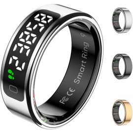 Smart Ring Health Tracker with Display Screen, Sleep Tracker Ring with Heart Rate, Fitness Ring Step tracker for Activity Monitoring/Steps/Calories,Wireless Charging, for iOS Android (Silver,8#)
