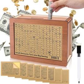 AIMEET Cash Vault Wooden Savings Box, Piggy Bank for Adults, Money Saving Box with Money Target and Countdown, Piggy Bank for Savings Goal $10000, Money-Box with Money Target