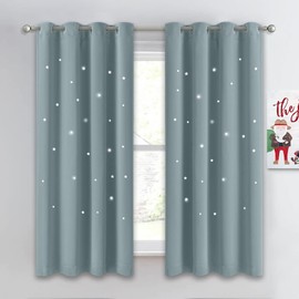 NICETOWN Star Room Darkening Curtains for Bedroom, Grommet Thermal Insulated Cutout Star Curtains for Living Room/Nursery/Thanksgiving, 1 Panel, Stormy Sea, 52 x 63 Inch