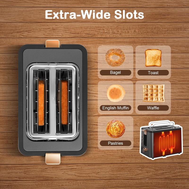 Mecity Toaster 2 Slice Stainless Steel Body Timer, Bagel/Defrost/Reheat/Cancel Functions,Warming