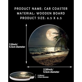 2 Pack Universal Ceramic Car Coasters Tropical Beach Palm Tree with Full Moon Starry Night,Ceramic Stone with A Finger Notch for Easy Removal of Car Cup Holder Coaster