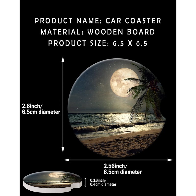 2 Pack Universal Ceramic Car Coasters Tropical Beach Palm Tree