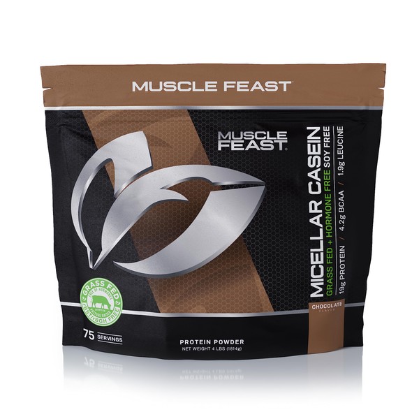 MUSCLE FEAST Pasture Raised + Grass Fed Micellar Casein + RBST/rBGH Free, Chocolate, 4lb