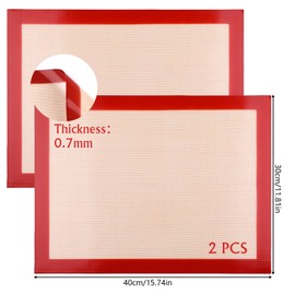 Antihaftbeschichtung Backmatte, 2 Stück Wiederverwendbare Backmatte Silikon, Rot Backfolie, Hitzebeständige Teigmatte Backunterlage Dauerbackmatte für Keks Gebäck Pizza (40×30cm)