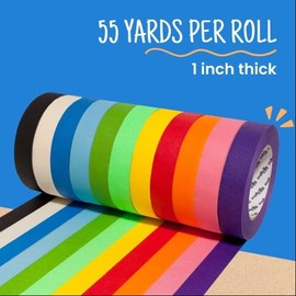 Craftzilla Colored Masking Tape - 11 Roll Multi-Pack, 55 Yards x 1 in Colorful Craft Tape– Great for Arts & Crafts, Kids, Labeling and Color-Coding | Craftzilla