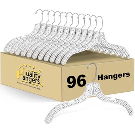 96 Quality Hangers Clear Hangers Crystal Cut Hangers for Clothes - Durable Plastic Hanger Set - Invisible Dress Hangers for Suits - Heavy Duty Hangers - Nonslip Coat and Shirt Hangers (96, 17" inch)