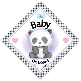 Baby Panda on Board Sign, Baby on Board Car Sign With Baby Panda Bear, Baby On Board Suction Cup Car Sign in Super Bright White and Black 14cm x 14cm