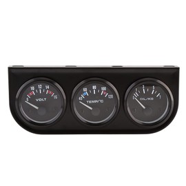 Triple Gauge Kit, 12V 52mm Stainless Steel Triple Gauge, 3 IN 1 Voltmeter Water Temp Gauge Oil Pressure Meter W/Sensor Fit for Cars Trucks Tractors Marine Engines (Black)