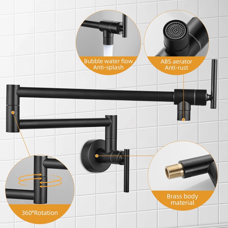 Fransiton Matte Black Pot Filler, Pot Filler Faucet Wall Mount,