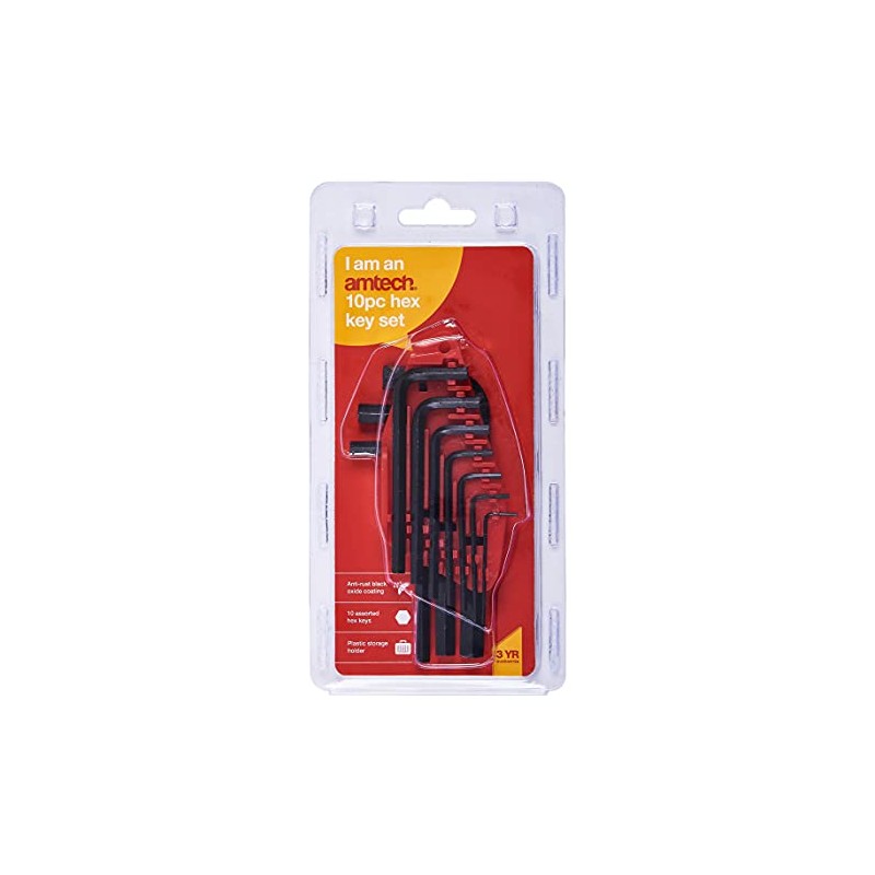 Amtech I8770 Hex Key Set, 10 Assorted Anti-Rust Hex Keys