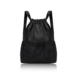 WisePoint Drawstring Backpack, Waterproof Sports Drawstring Bag Drawstring Gym Bag for Women, Multi Pockets Drawstring Bags (black)