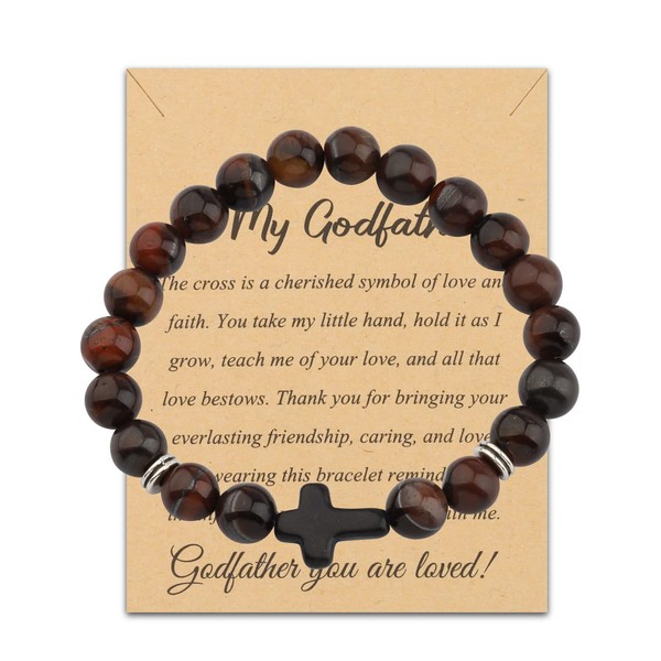 BNQL Godfather Gift Bracelet Godfather Cross Charm Natural Stone Bracelet