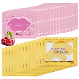 Yishifa 30 Pairs Lip Mask & Under Eye Mask,24K Gold Gel Crystal Eye Patches for Dark Circles,Collagen Cherry Lip Masks Skincare,Moisturizing Lip & Eye Care Masks for Puffy Eyes & Reducing Fine Lines