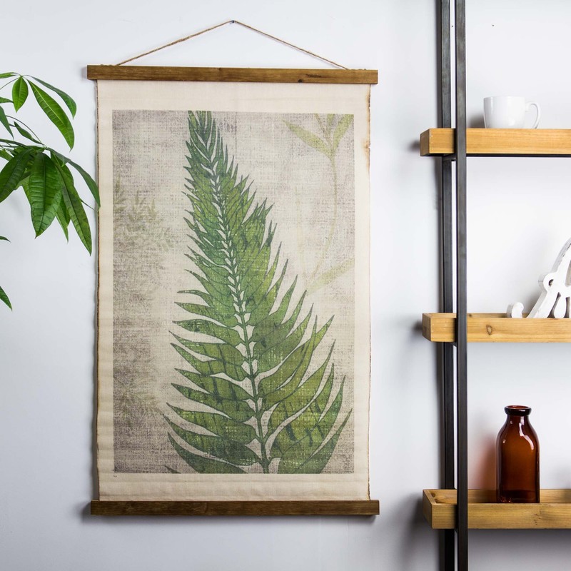 American Art Decor Fern Leaf Wall Scroll Tapestry with Rope